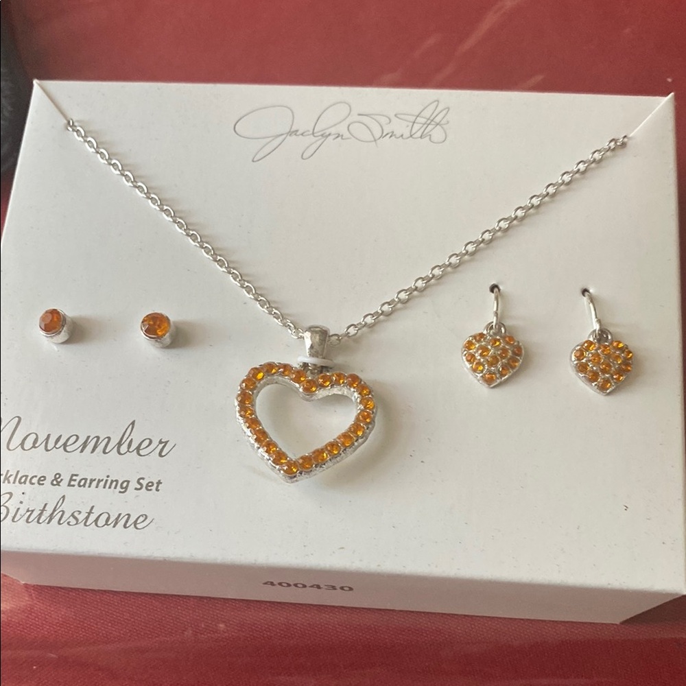 Jaclyn Smith Silver and Orange Necklace with Heart Pendant